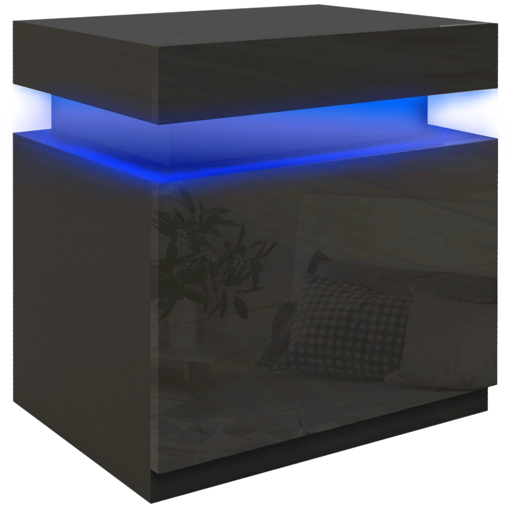 Comodino con luce LED RGB e 2 cassetti ¨C Xylo ¨C nero lucido