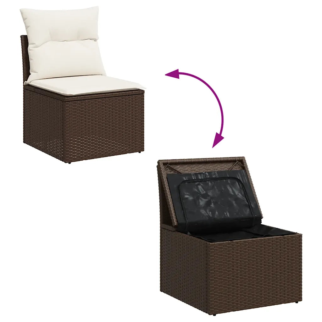 Set Divano Giardino 4 pz | Set Salotto da Giardino con Cuscini Marrone Polyrattan Acacia