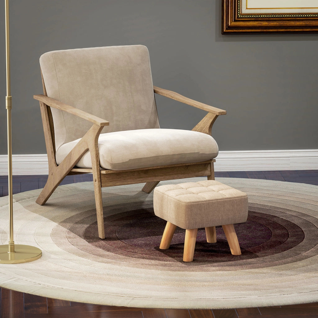 Pouf imbottito in tessuto con gambe in legno ¨C Minimal ¨C 27x27x26 marrone chiaro