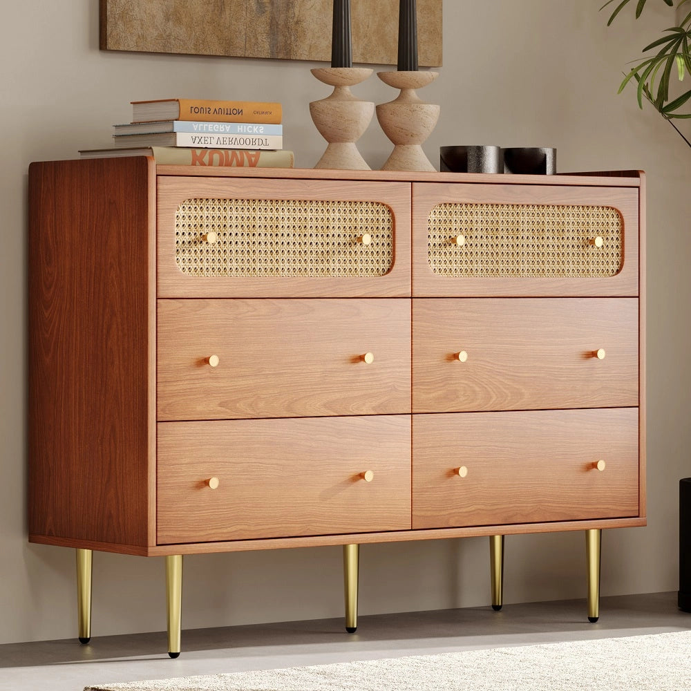Buffet Commode con 6 cassetti rotin - Xylo - Marrone per camera da letto e soggiorno