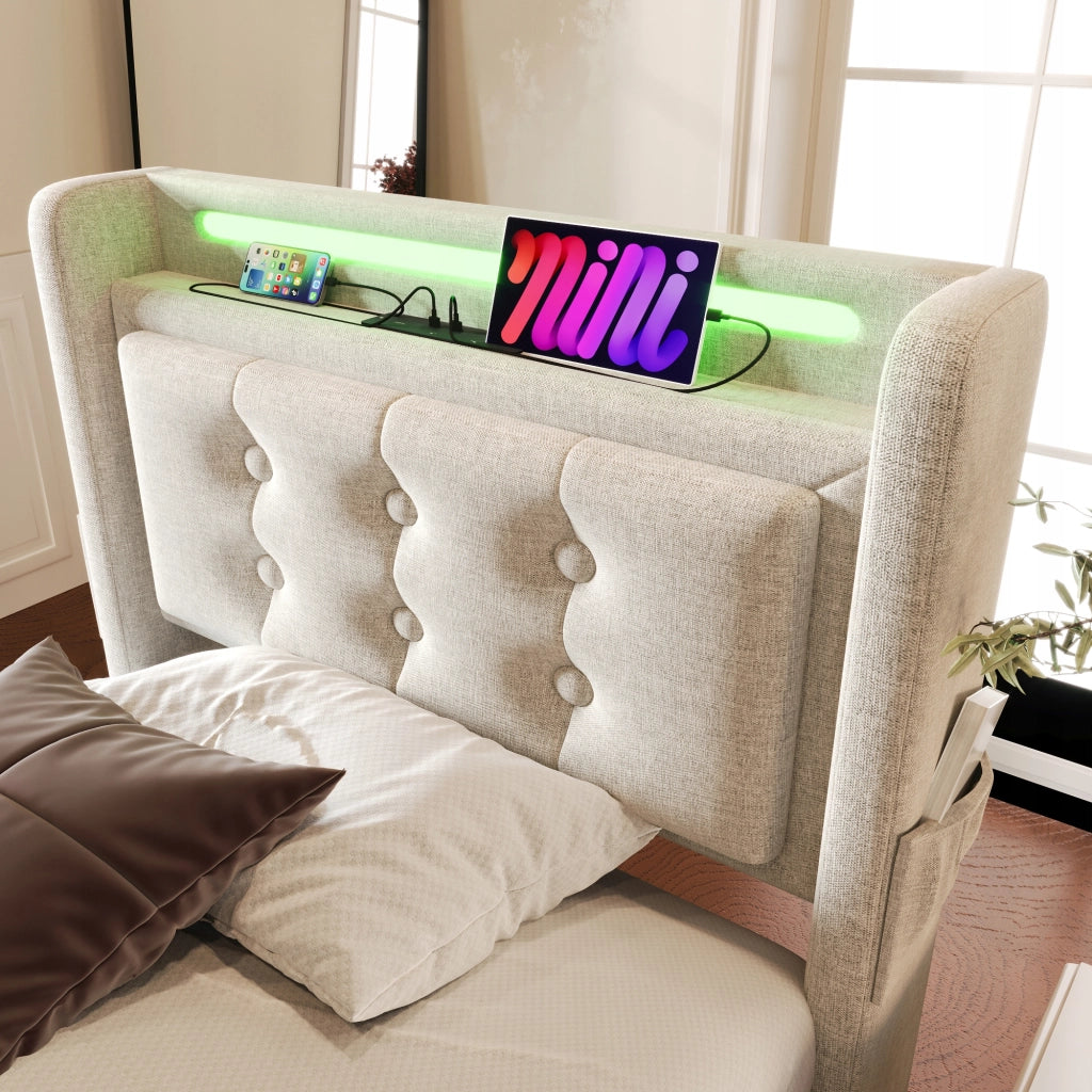 Letto singolo imbottito 90x200 - Xylo - Beige con materasso incluso