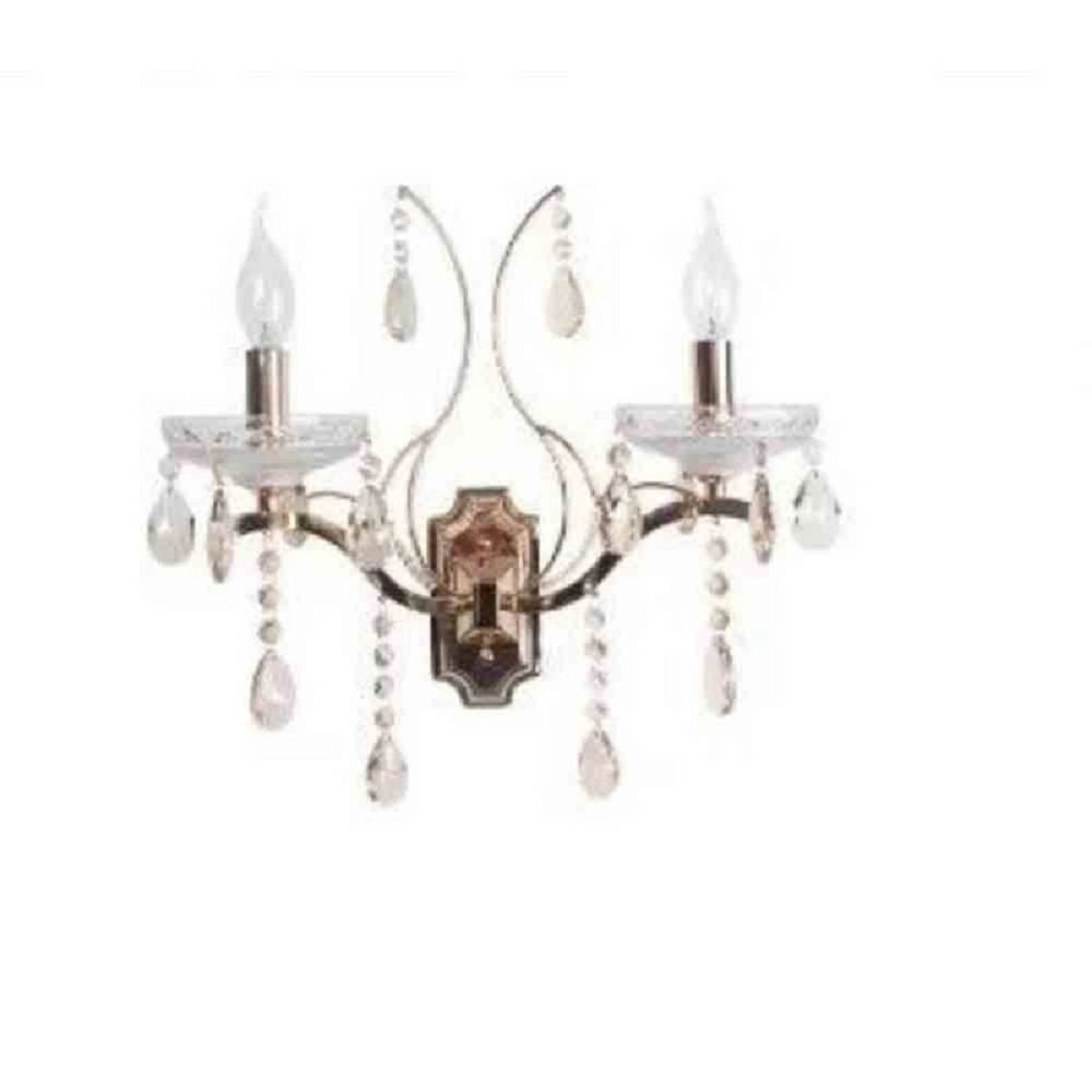 Trade Shop - Applique Candelabro 2 Bracci Con Pendenti Gocce Cristallo Retrò Attacco E14 E68-2 -