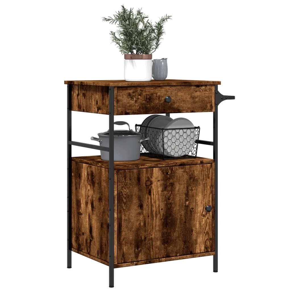 Carrello da Cucina-Scaffale per Cucina Rovere Fumo 56x43x89,5 cm Legno Multistrato