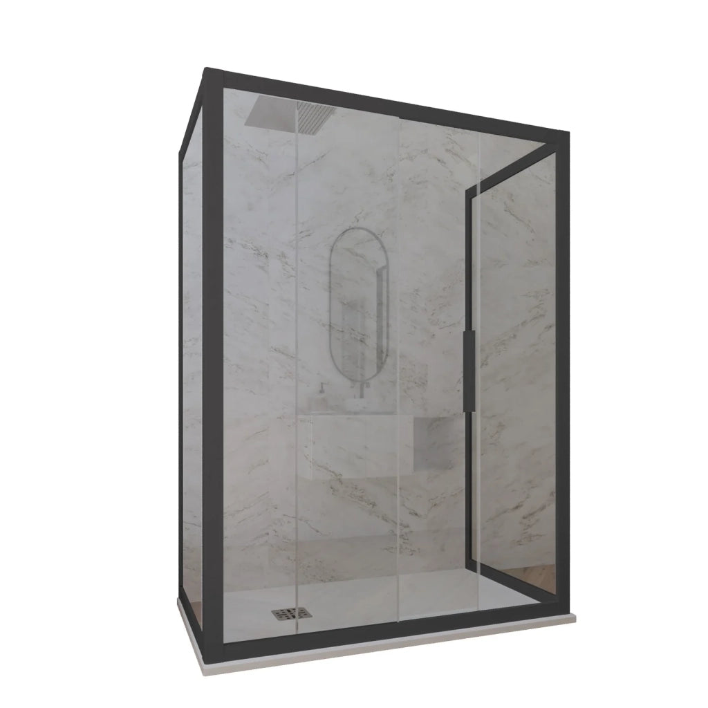 Box doccia 3 lati 90x140x90 CM H 200 Vetro Trasparente Profilo Antracite mod. Deco Trio