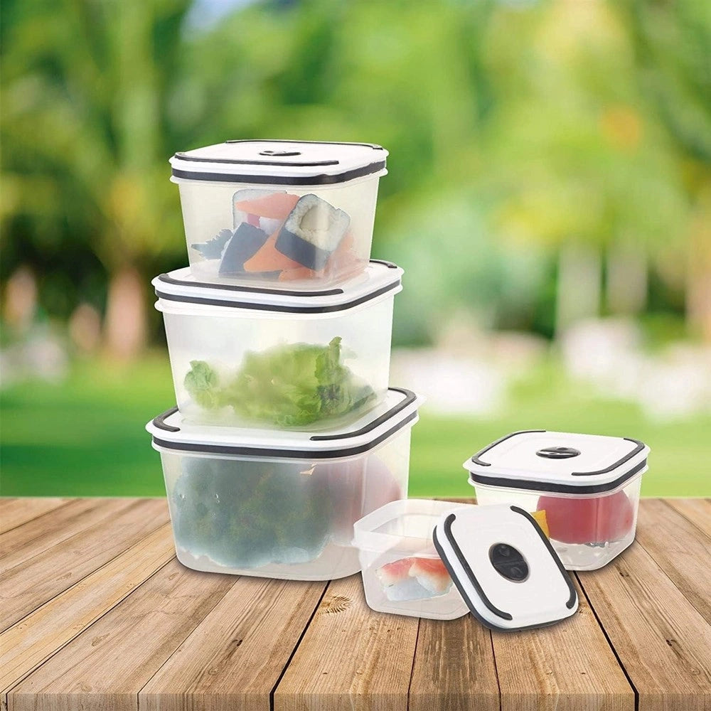 Trade Shop - 5 Contenitori Alimenti In Plastica Con Coperchio Ventilato Microonde Impilabile -