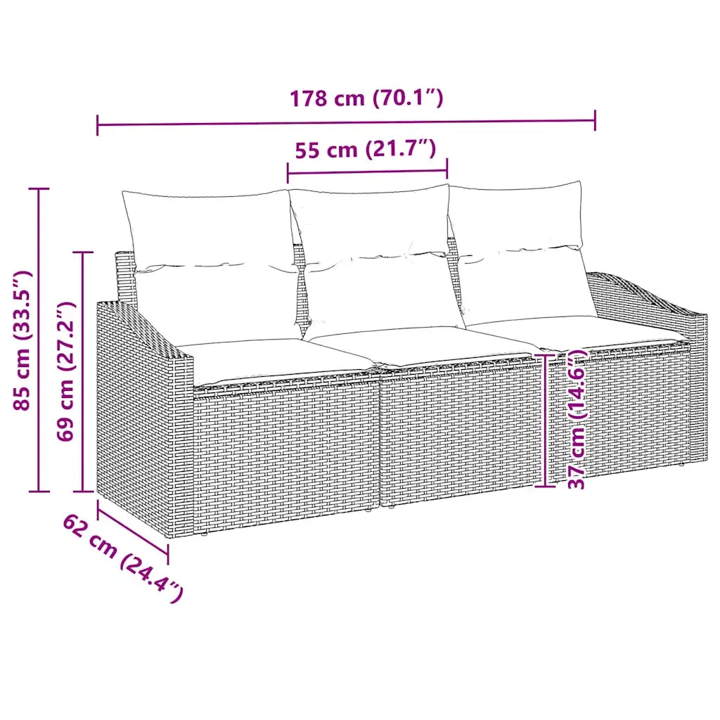 Set Divano da Giardino 3 pcs Grigio chiaro polyrattan 3355251