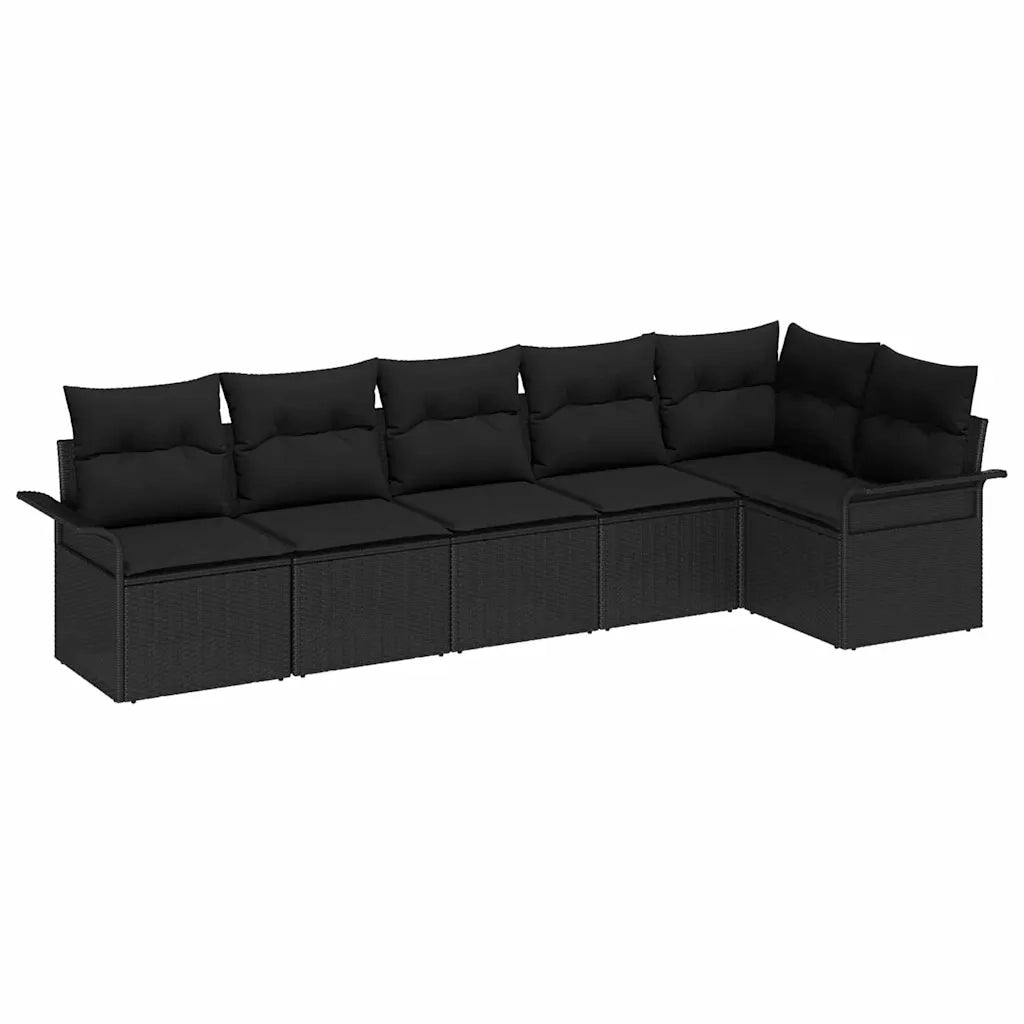 Set Divano da Giardino con cuscino 6 pcs Nero polyrattan