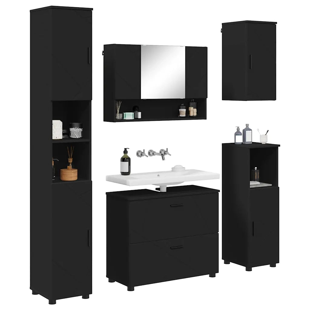 Set di mobili per il bagno con cassetto con porta 5 pcs Nero 3393064
