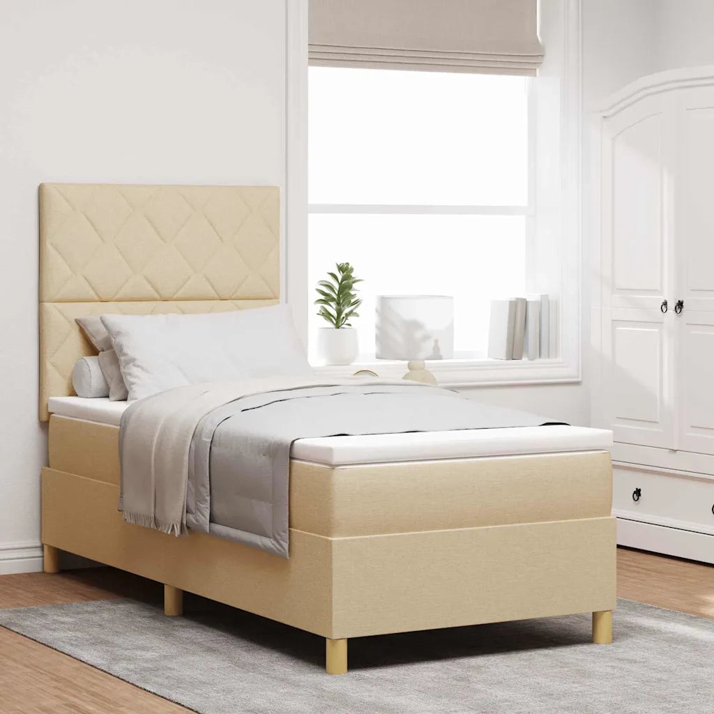 Letto a molle con materasso Crema 100 x 200 cm Tessuto 3339677