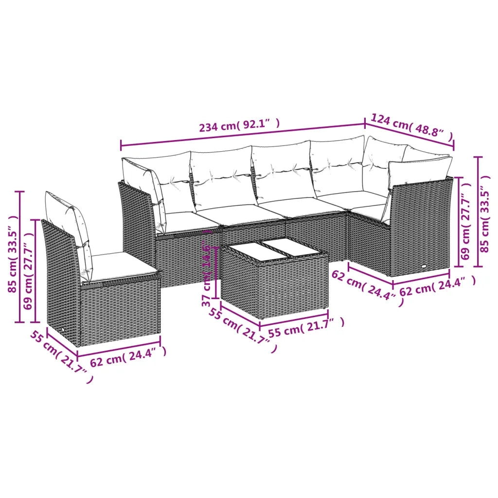 Set Divani da Giardino 7 pz con Cuscini Grigio in Polyrattan