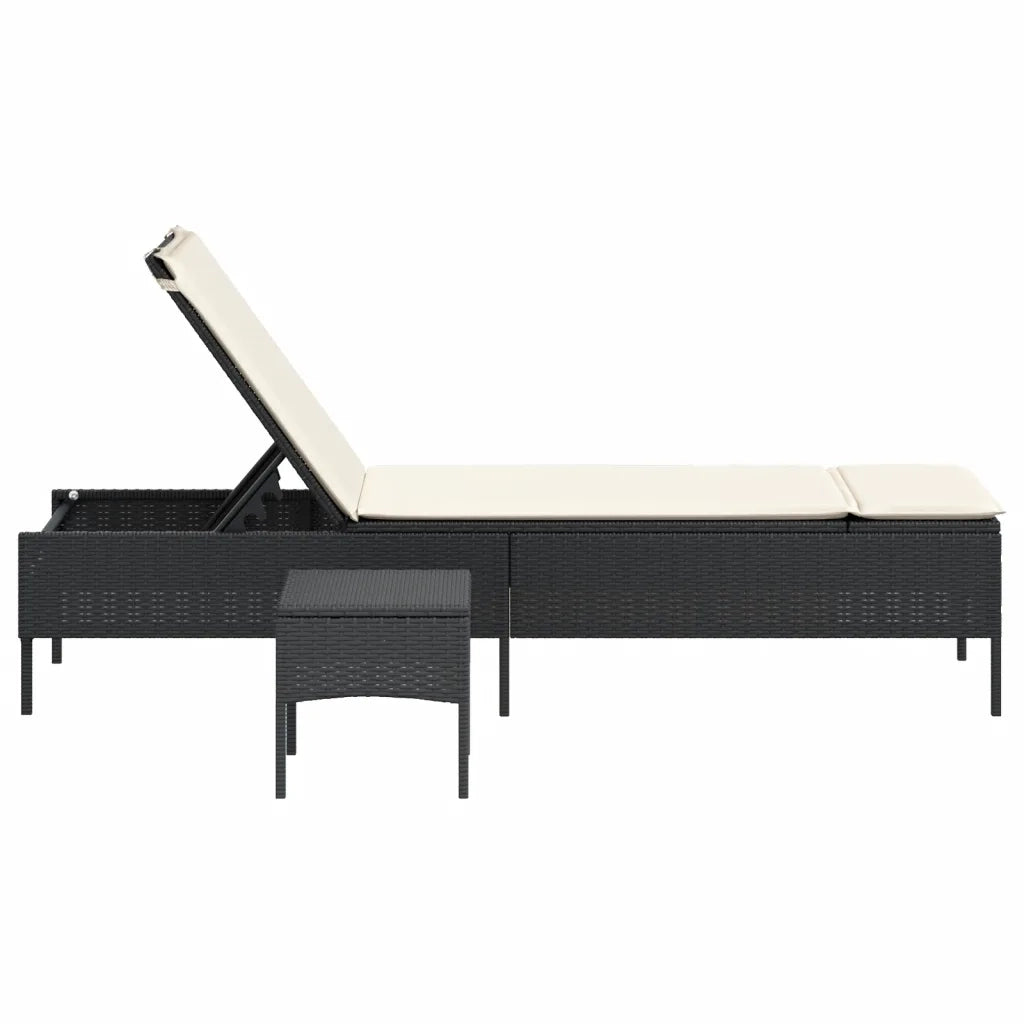 Lettino Prendisole con Tavolo e Cuscino Nero in Polyrattan 4002728