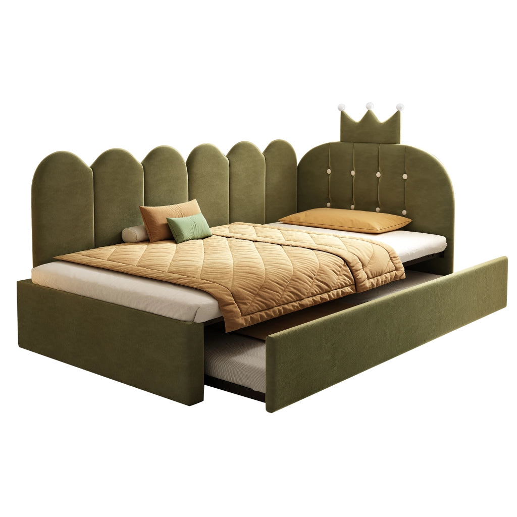 Letto Singolo con Estraibile 90x200 ¨C MINIMAL ¨C Velluto Verde, Design Corona