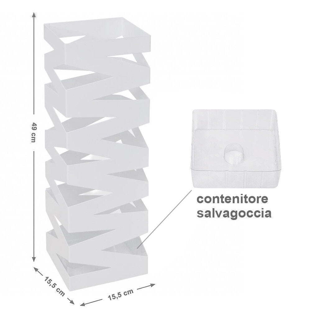 Porta Ombrelli Decorato H. 49 cm Metallo Verniciato Interno Esterno con Vaschetta Salvagoccia