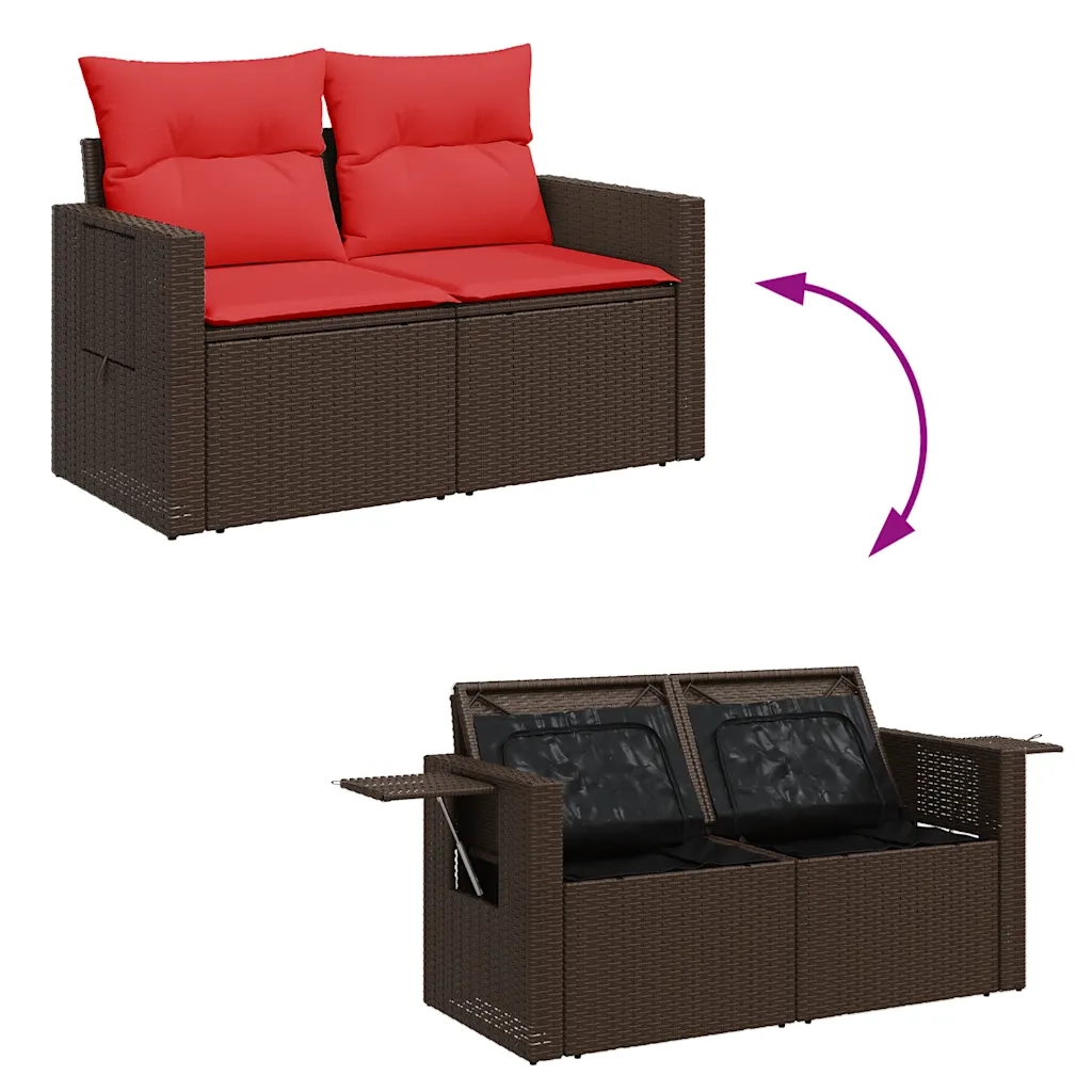 Set Divani Giardino 9 pz con Cuscini Marrone Polyrattan Acacia 3326505