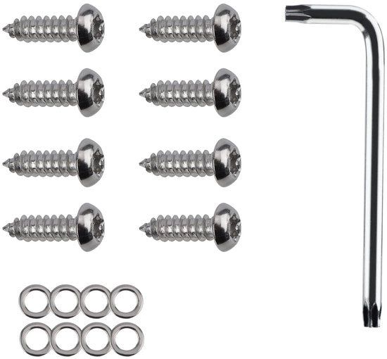 Kit di viti per targa di immatricolazione 8 pezzi - Antifurto - In acciaio inossidabile - Incluso anello di viti - Chiave a L - Dimensioni 2,2 x 1 cm - Viti di sicurezza