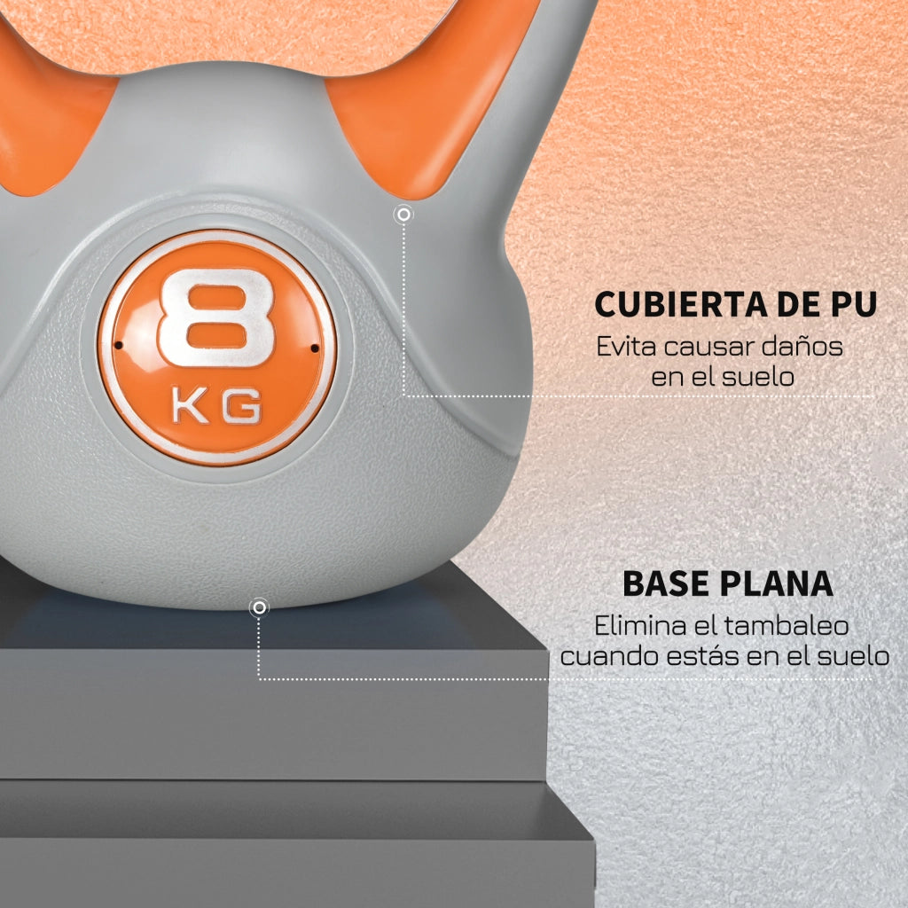 Kettlebell 8 kg ¨C Xylo ¨C Rivestimento PU Riempimento Sabbia 20x14x24 cm Arancione Grigio