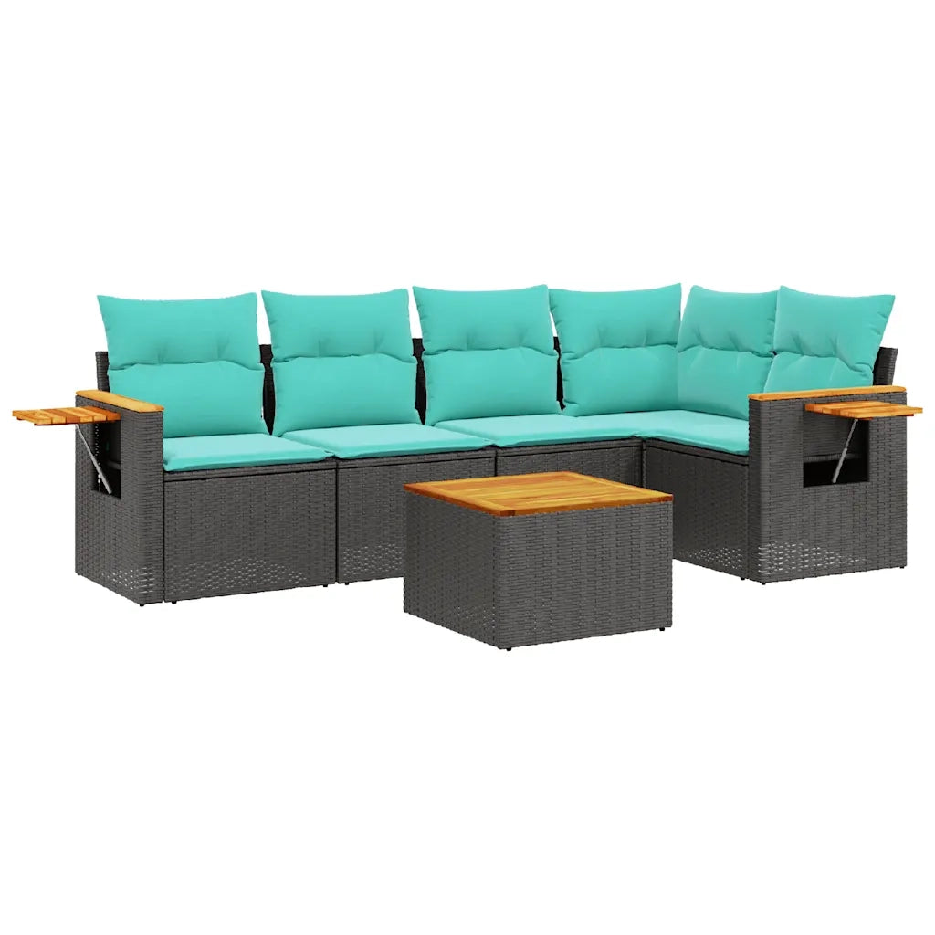 Set Divani da Giardino 6 pz con Cuscini Nero in Polyrattan