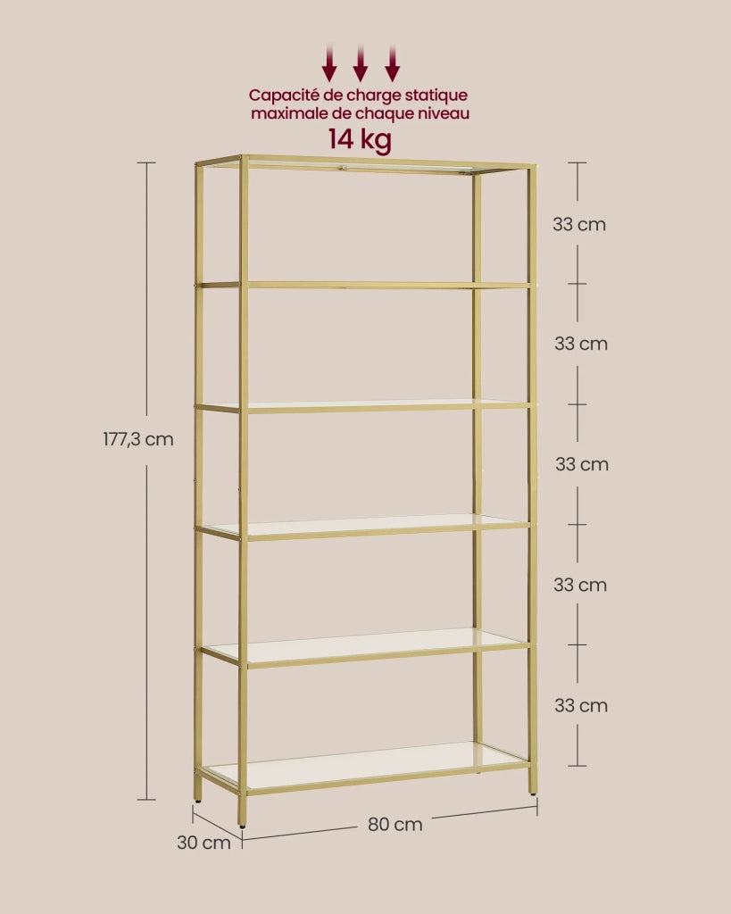Libreria con 6 ripiani in vetro temperato facile da montare per bagno soggiorno camera da letto ufficio 12_0005758