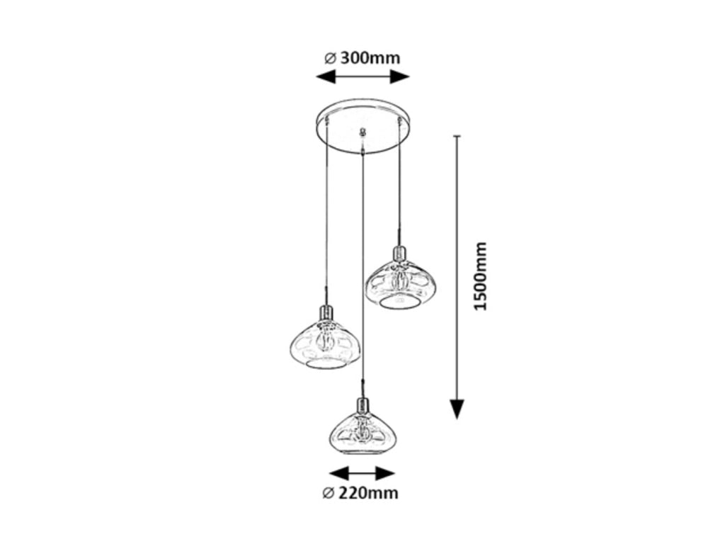 Lampadario Rabalux Dvora 3 luci E27 nero opaco vetro