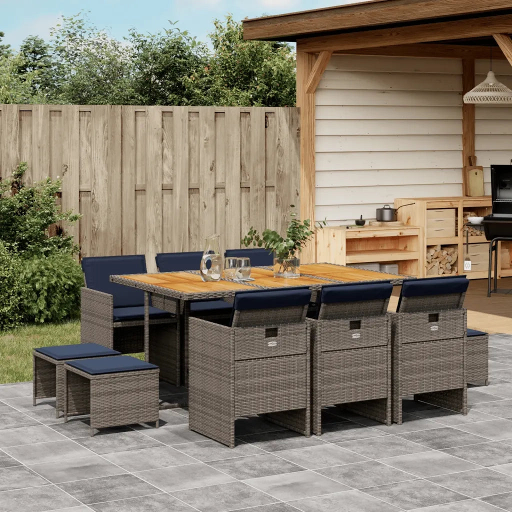 Set da pranzo da giardino da 11 pz con Cuscini in Polyrattan Grigio 3277744