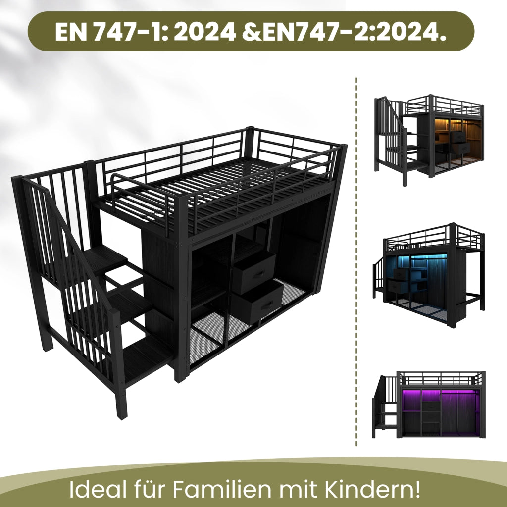 Letto singolo 90x200 - Xylo - Nero, LED