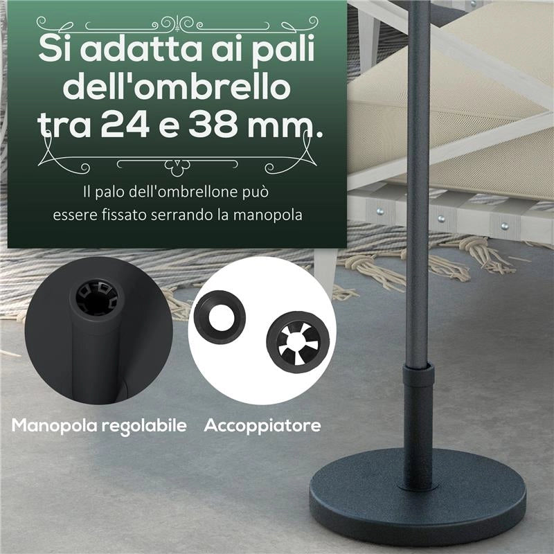 BASE PER OMBRELLONE DA 15 KG ROTONDA PER PALI DA 24-38 MM PLASTICA E CEMENTO 46.5 CM NERO