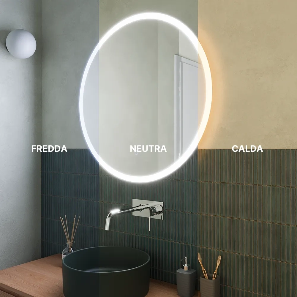 Specchio led Ø 80 cm touch screen luce calda/fredda | Beam