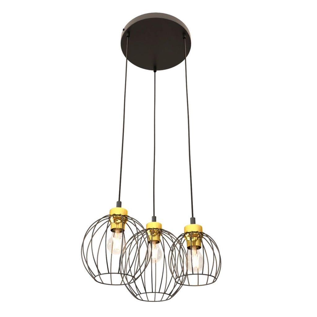 Lampada a sospensione loft tonda nero-oro 3xE27 Nando