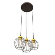 Lampada a sospensione loft tonda nero-oro 3xE27 Nando