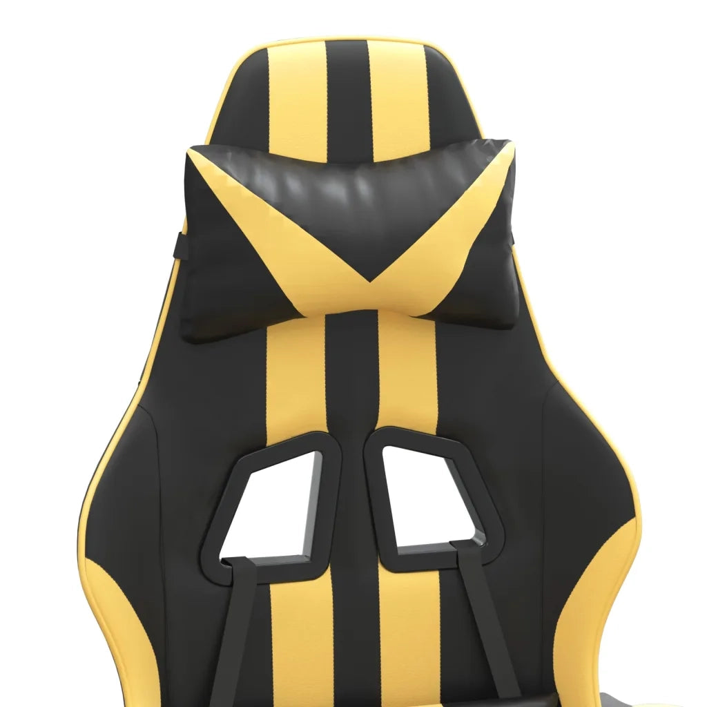 Sedia da Gaming Girevole con Poggiapiedi Nero e Oro Similpelle 349533