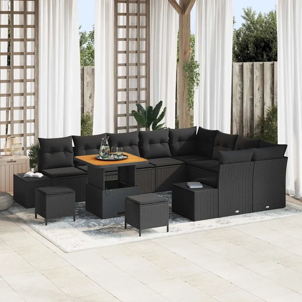 Set Divano da Giardino con cuscino 12 pcs Nero polyrattan