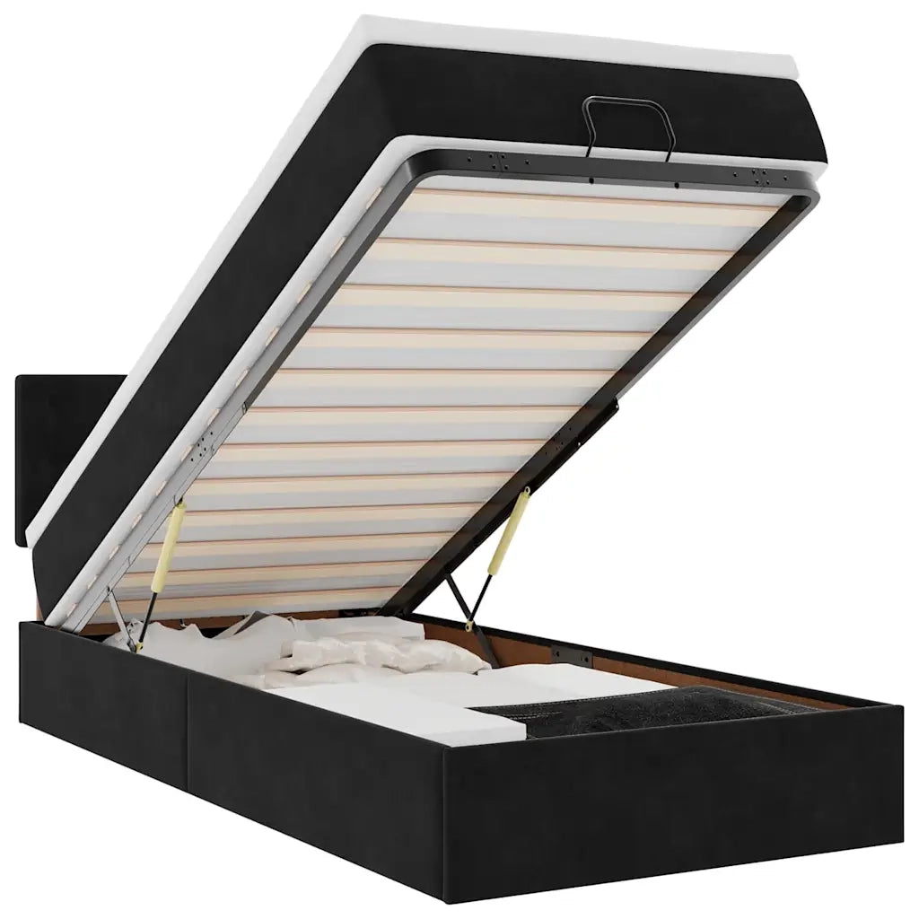 Pouf Letto con Materasso e LED Nero 80x200cm in Velluto