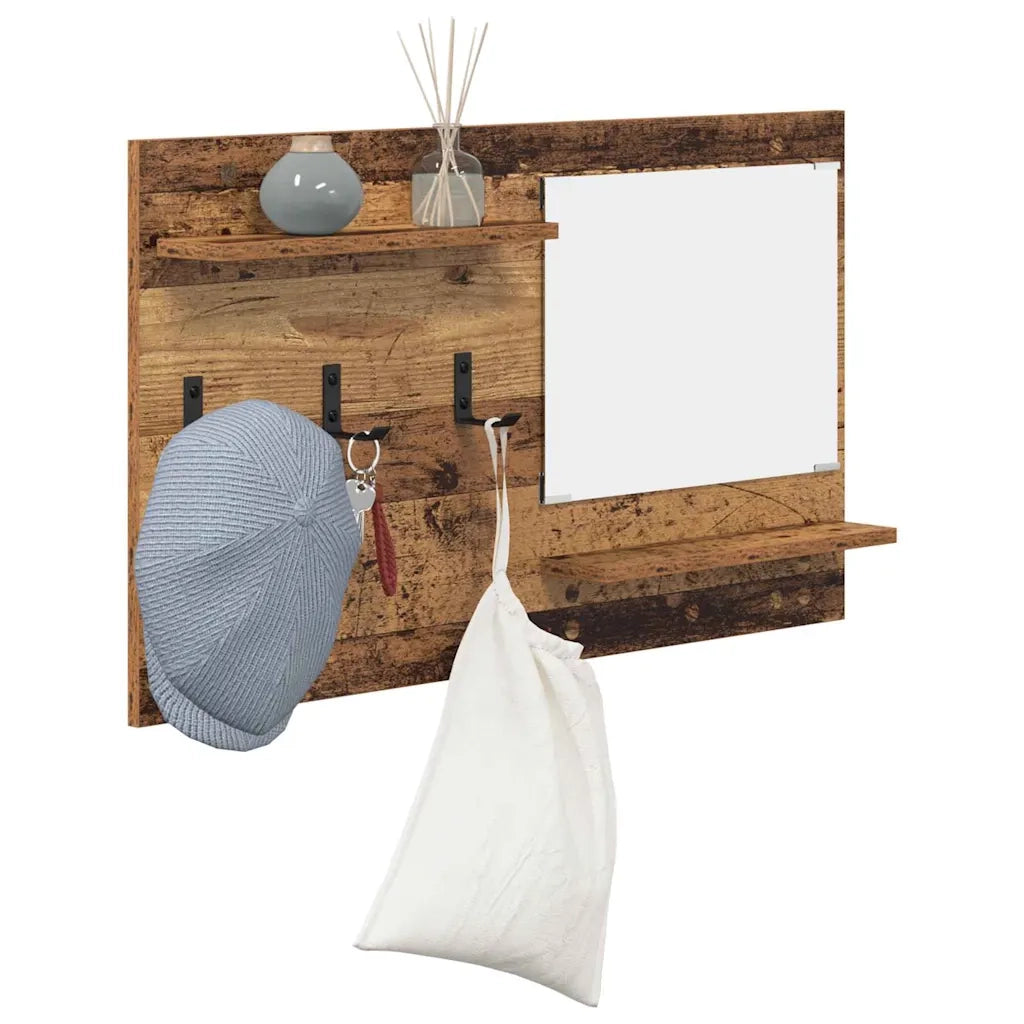 Appendiabiti a muro con specchio-Attaccapanni con specchio Legno vecchio 90 x 10 x 50 cm