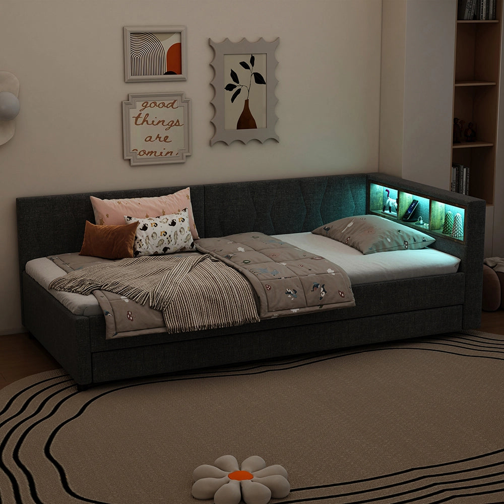 Daybed - Xylo - 90x200 cm LED USB contenitore grigio