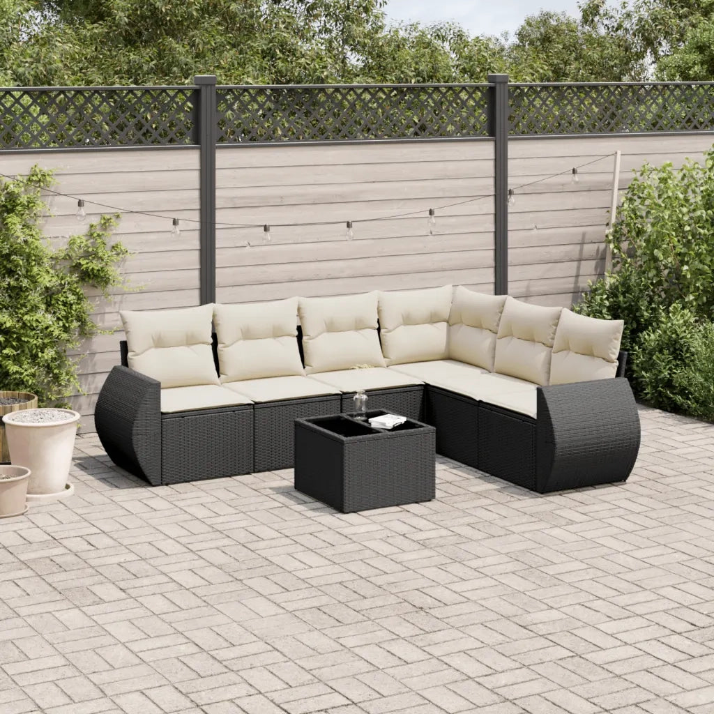 Set Divani da Giardino con Cuscini 7pz Nero Polyrattan 3221415