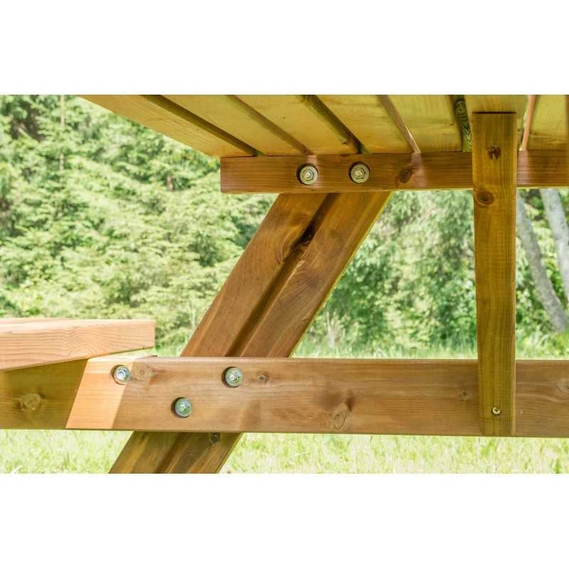Tavolo picnic in legno con panche integrate, set 6 posti pino impregnato per giardino e terrazzo - Esterni da Vivere