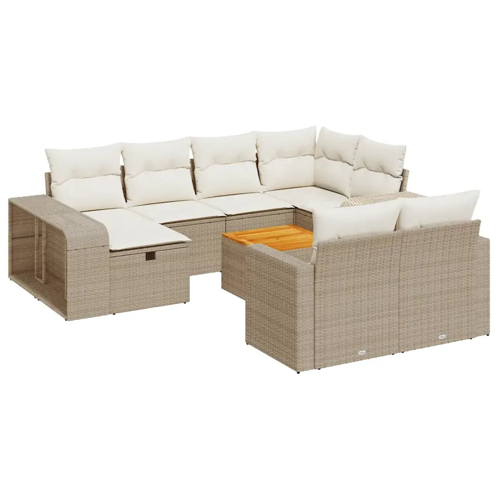 Set Divani da Giardino 11 pz con Cuscini Beige in Polyrattan 3326082