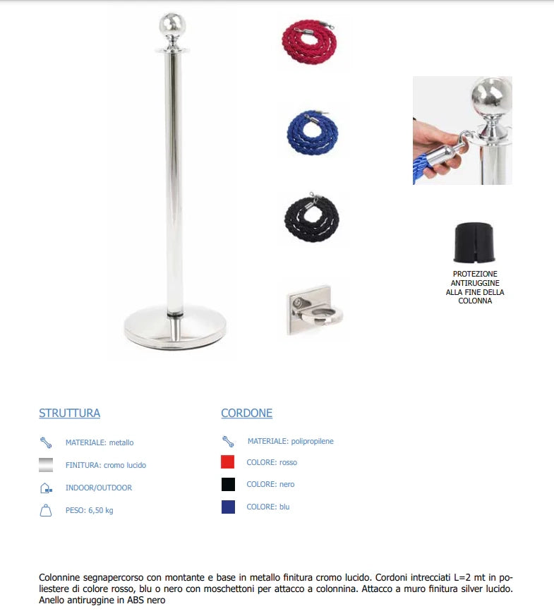 Cordone intrecciato 2mt con moschettoni silver vari colori - blu