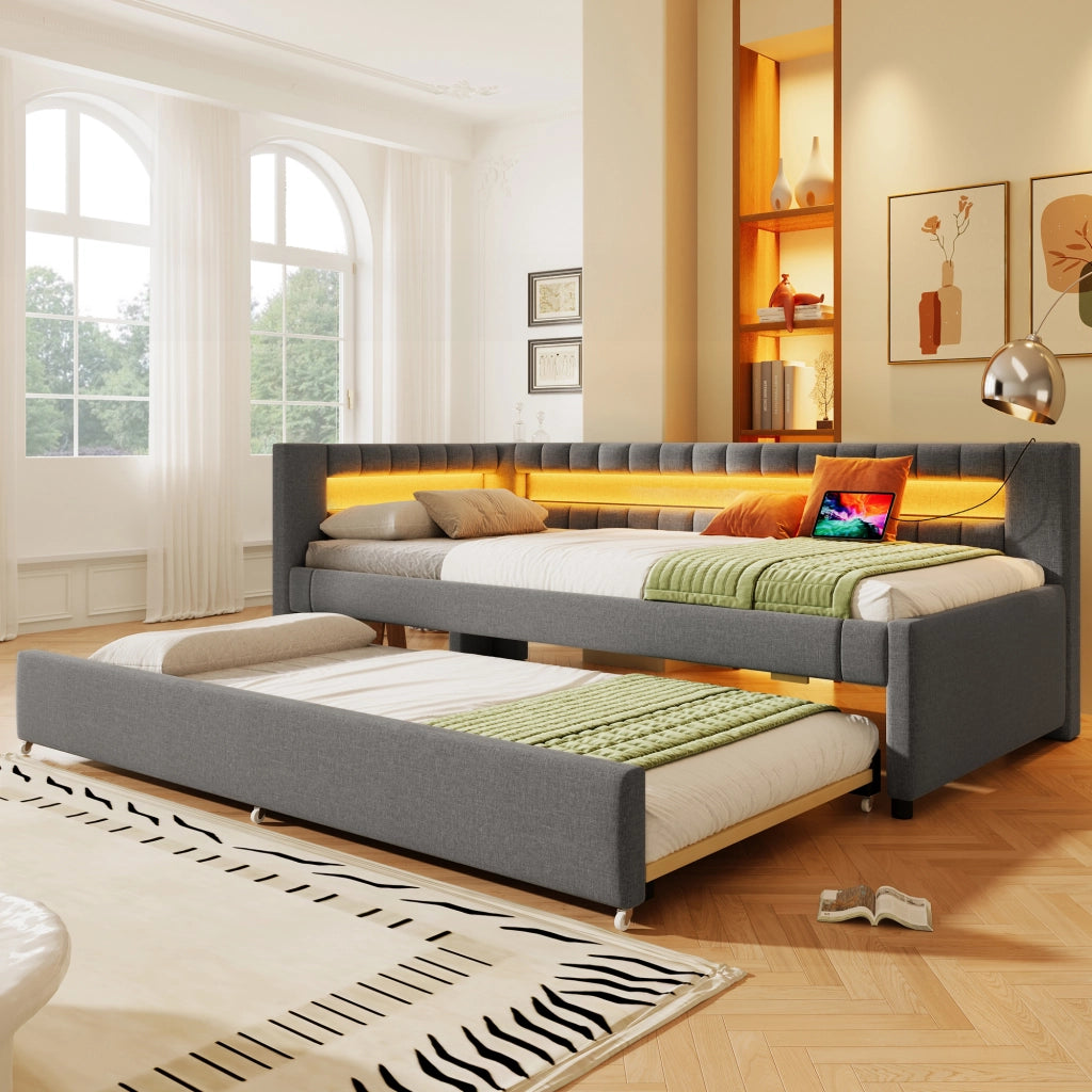 Letto a scomparsa con LED - Zephmum - 90x200cm - Grigio - Comando a distanza, USB, Tipo-C