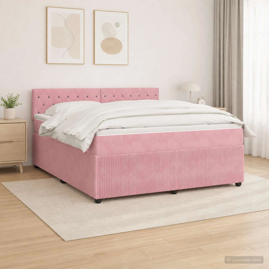 Letto box spring con materasso Rosa 140 x 200 cm Velluto 3453154