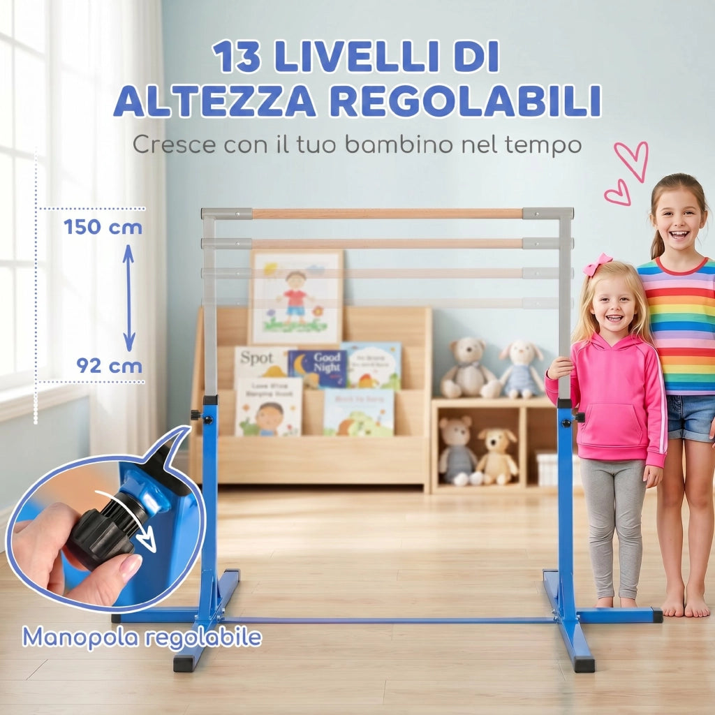 Sbarra per Ginnastica Artistica o Danza Classica Regolabile in Altezza 92-150 cm. Blu