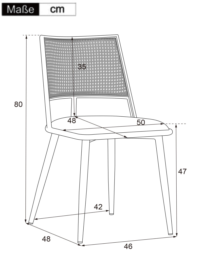 SEDIA da pranzo Set da 6 pezzi Rattan, seduta PU, Nero