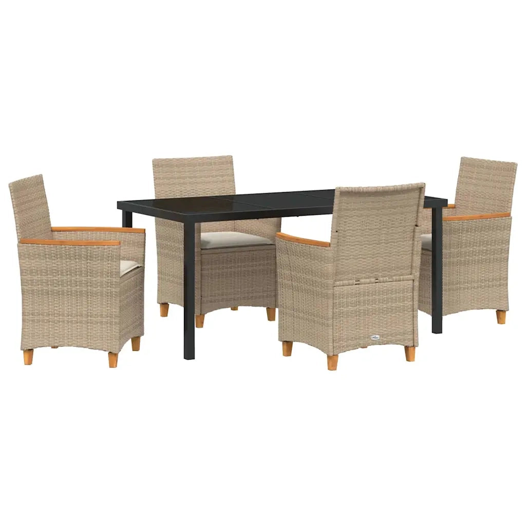 Set da Pranzo per Giardino 5 pcs Beige polyrattan