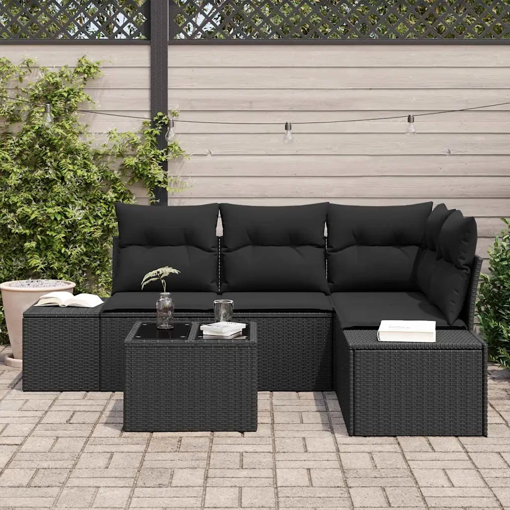 Set Divano da Giardino con archiviazione Nero polyrattan
