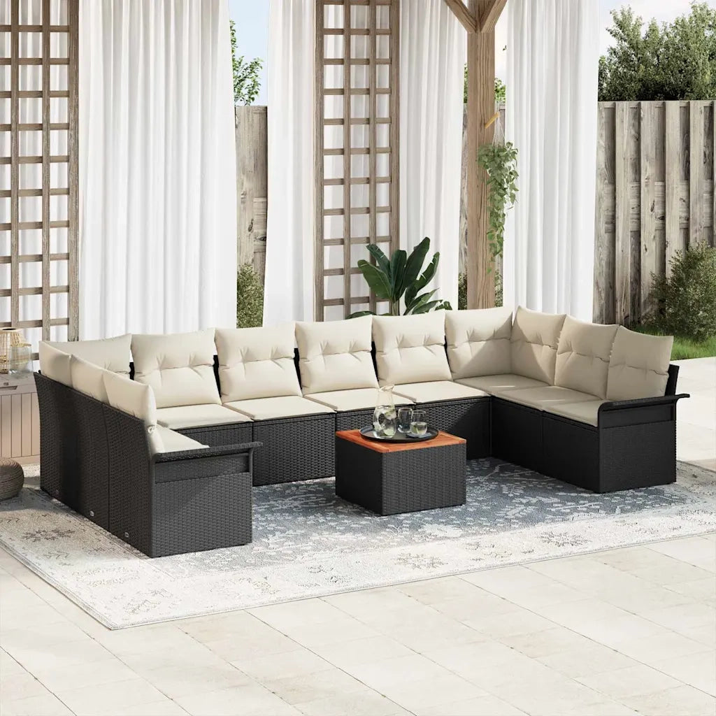 Set Divano da Giardino 11 pcs Nero e Crema polyrattan 3356045