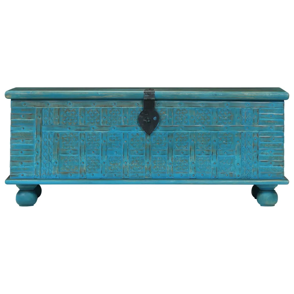 Cassapanca in Legno Massello di Mango Blu 100x40x41 cm 246479