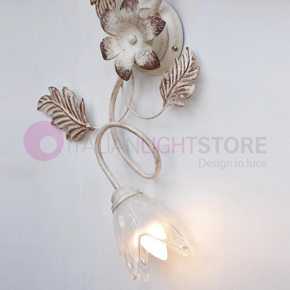 SYBILLA Plafoniera Applique a 2 Luci in Ferro Stile Rustico Floreale