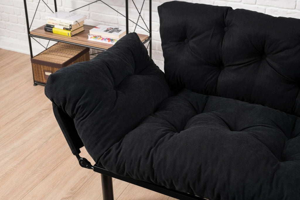 Guchol, Divano Letto 2 Posti Contenitore, 155x70 cm Nero