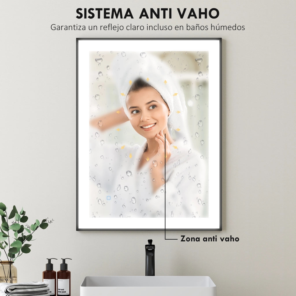 Specchio da Bagno con Luce LED ¨C Minimal ¨C Bianco 80x60 cm Antivaho IP44