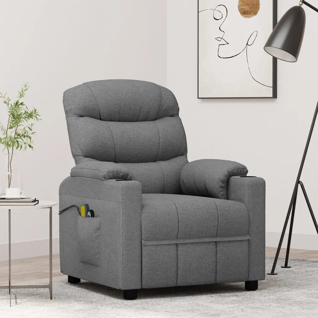 Poltrona Massaggiante Elettrica Grigio Chiaro in Tessuto 3143503